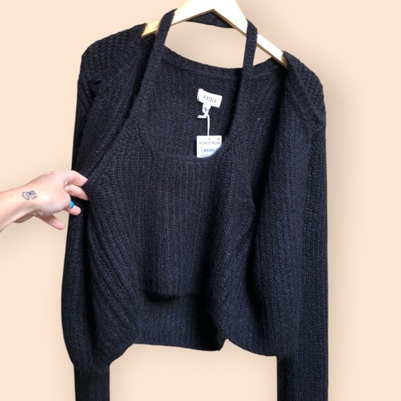Pistola NWT Emilie Halter Cardigan Sweater Set Black Midnight Knit Alpaca Large - Picture 13 of 16